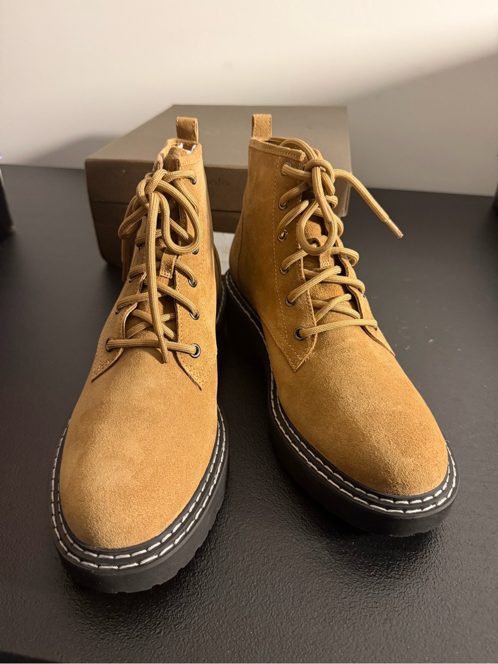 Paolo Women's Tan Suede Lace-Up Combat Boots